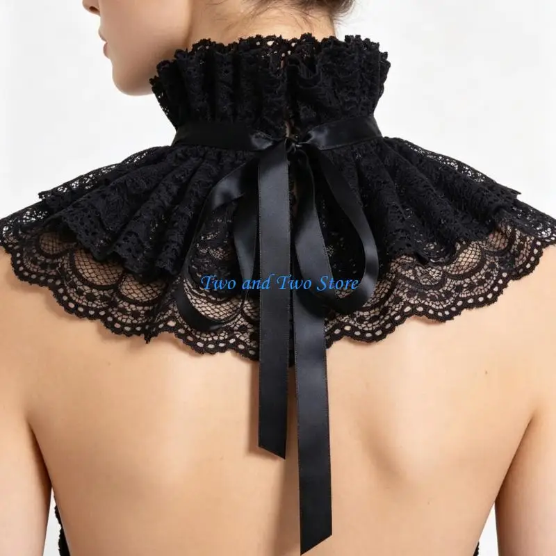 HX6F Historical Styles Pleated Detachable Collar Decorative False Collar Neckwear For Stage Performances and Cosplay Costume