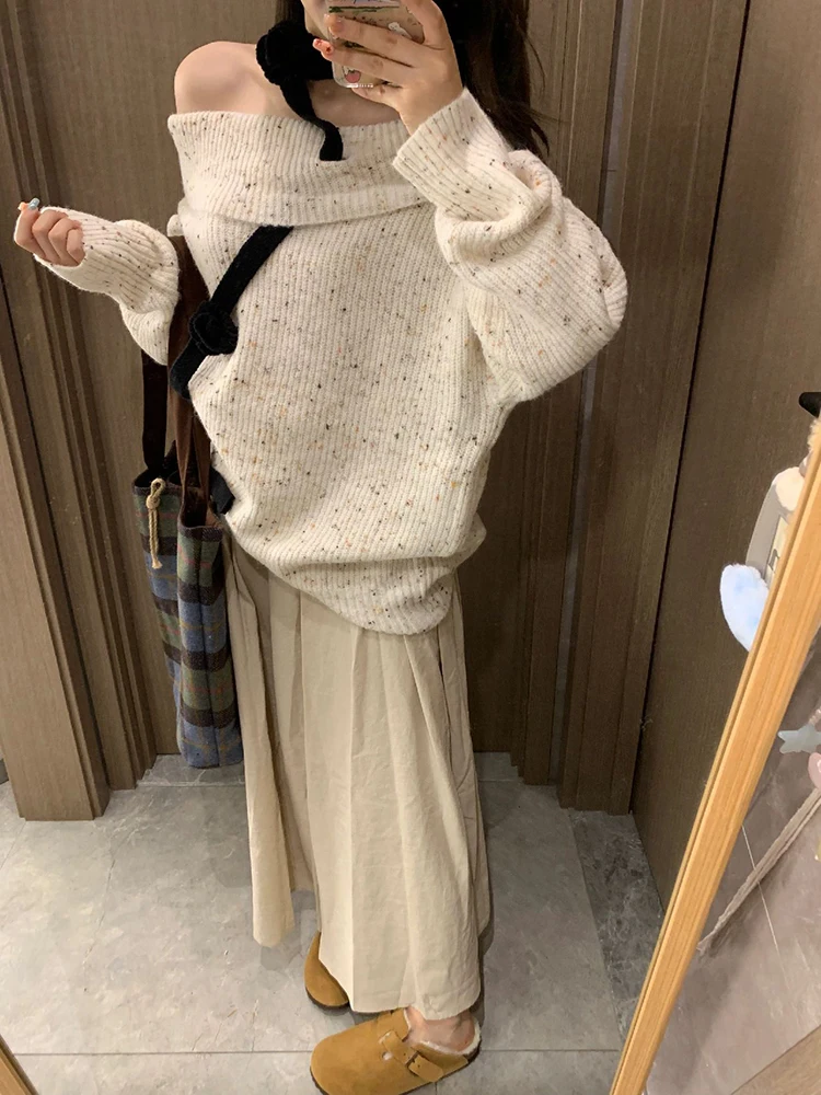 Women Apricot Pullover Knitted Sweater Harajuku 90s Aesthetic Long Sleeve Jumper Sweaters Korean Y2k 2000s Vintage Clothes 2023