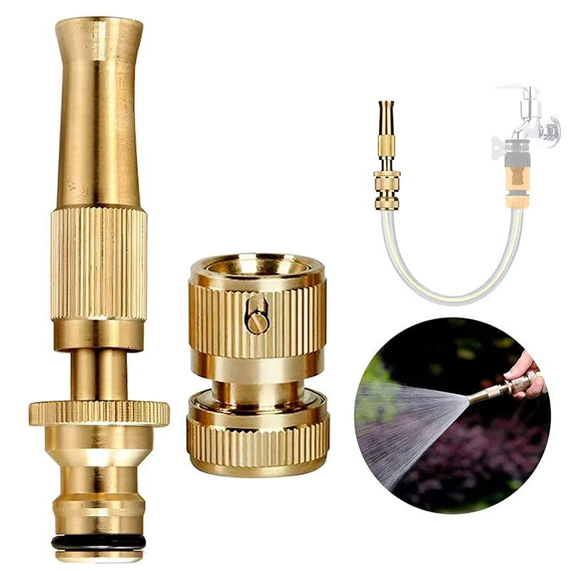 Spray Nozzle Water Gun Brass High Pressure Direct Spray Sprinkler Quick Connector Home Garden Hose Adjustable Gun