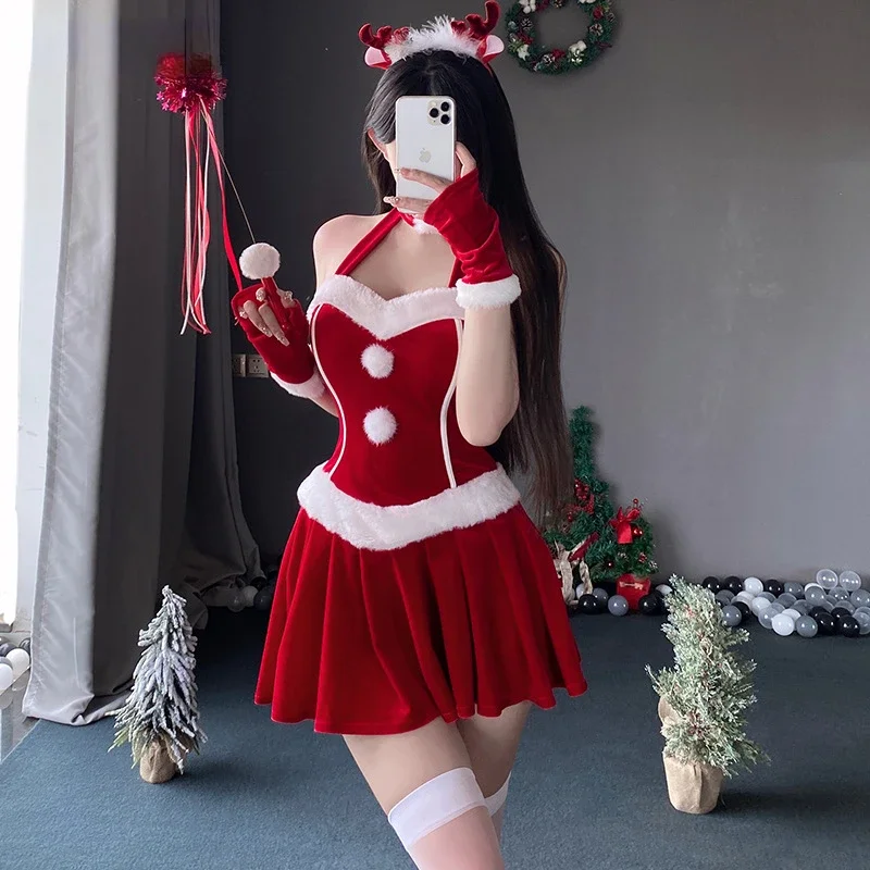 جديد عيد الميلاد زي المرأة المخملية فستان شهوة نقية مثير مضيفة أداء زي هالوين مرحلة كرنفال ملابس الحفلات