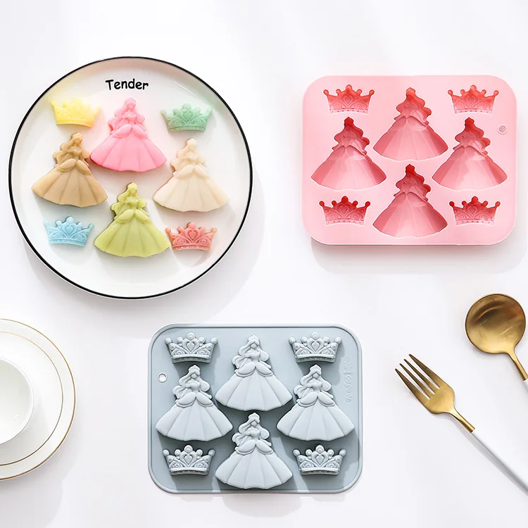 8-hole 3d Princess Dress Crown Silicone Mold Diy Epoxy Resin Mold Ice Cube Candy Chocolate Mould Cake Decoration Accessories