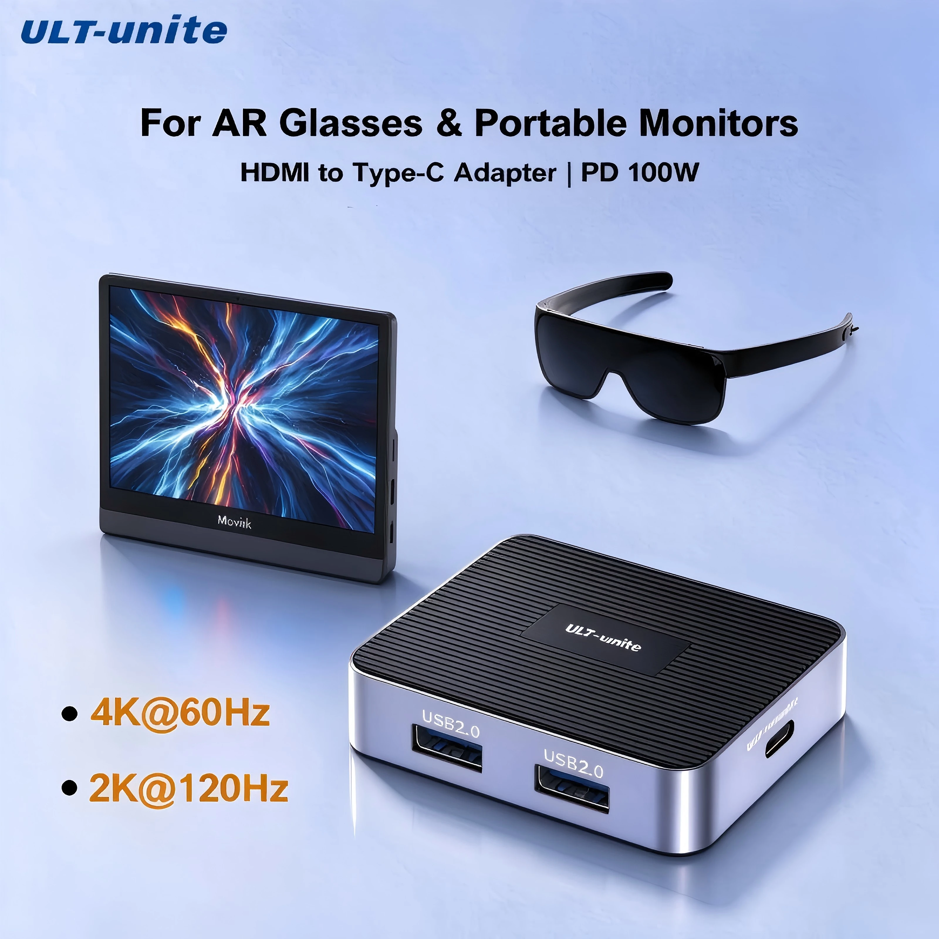Portable Monitor Adapter 4K60Hz HDMI to USB C for Wacom Movink, 2K120Hz HDMI to Type-C Converter for Switch PS5 to XREAL RayN