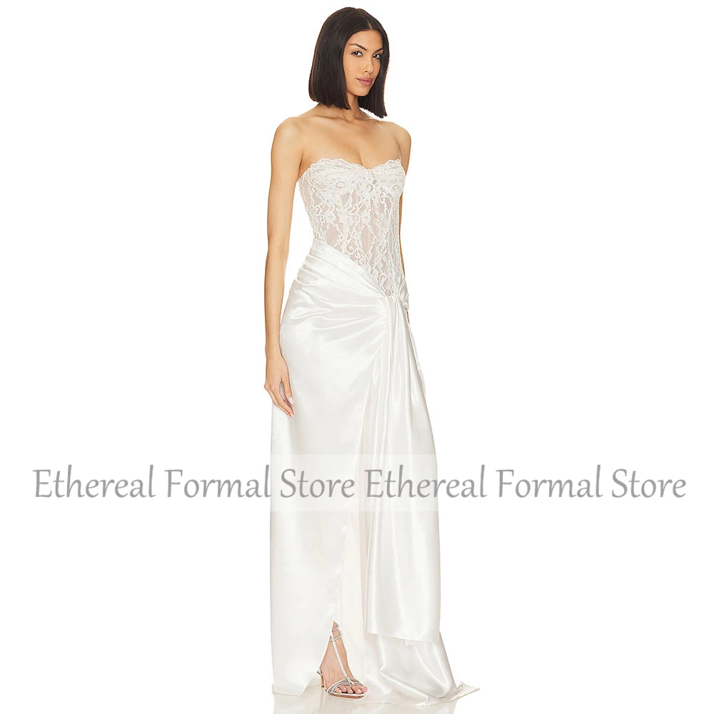 Gaun Malam Gading Sation Putri Duyung untuk Pernikahan Gaun Pesta Wiru Panjang Selantai Formal Tanpa Lengan Tanpa Tali Gaun Prom Renda Terompet