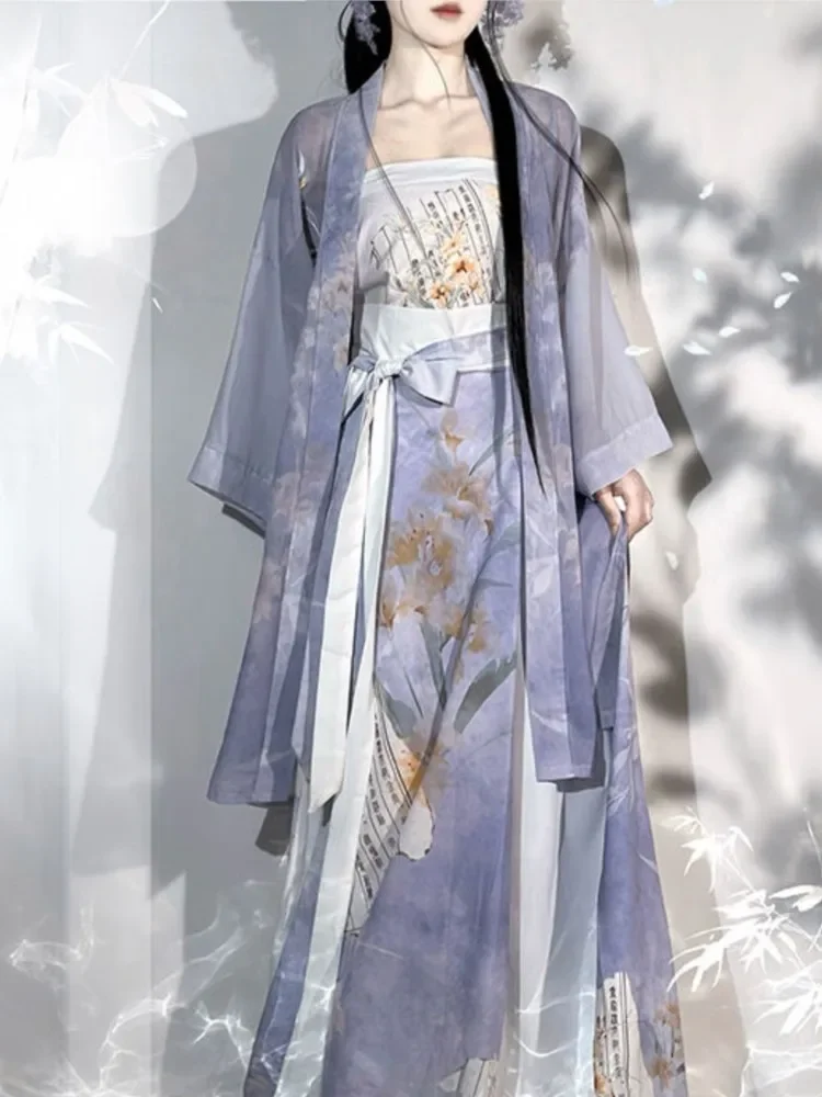 Hanfu ชุดคอสเพลย์ผู้หญิงปักแบบดั้งเดิมของผู้หญิงชุดเดรสสไตล์จีนนางฟ้าระบายอากาศได้สำหรับฤดูร้อนชุดเต้นพื้นบ้าน