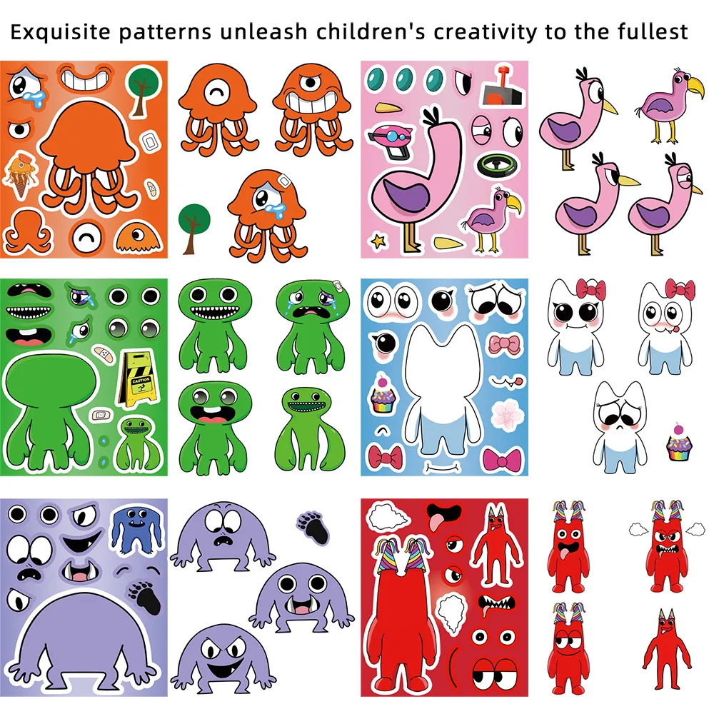 6Sheets Children DIY Puzzle Sticker Garten of Banban Make A Face Assemble Jigsaw Stickers Kids Educational Toys