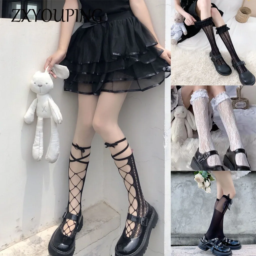 

ZXYOUPING Jk Knee Long Socks Lace Whitesock Student’s College Style Girls Stockings School Socks Stockings Lolita Style Calf Soc