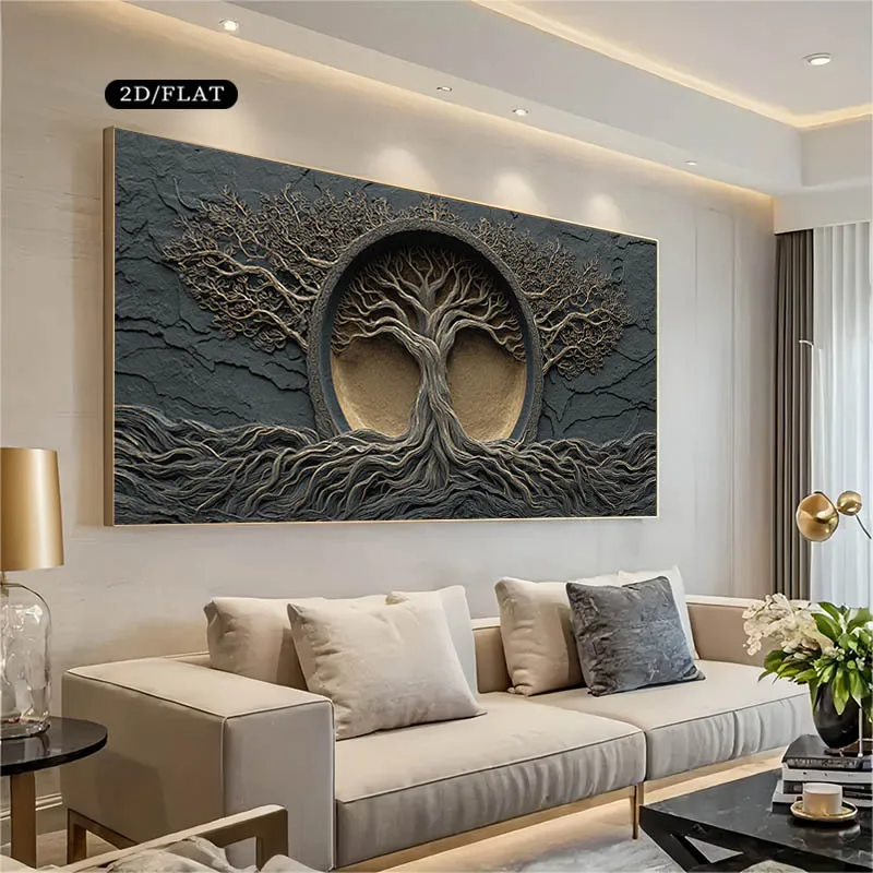 2D/Flat Large Black Tree of Life Canvas Wall Art Mural Unframed Modern Tree Design Canvas Prints for Living Room, Bedroom Decor