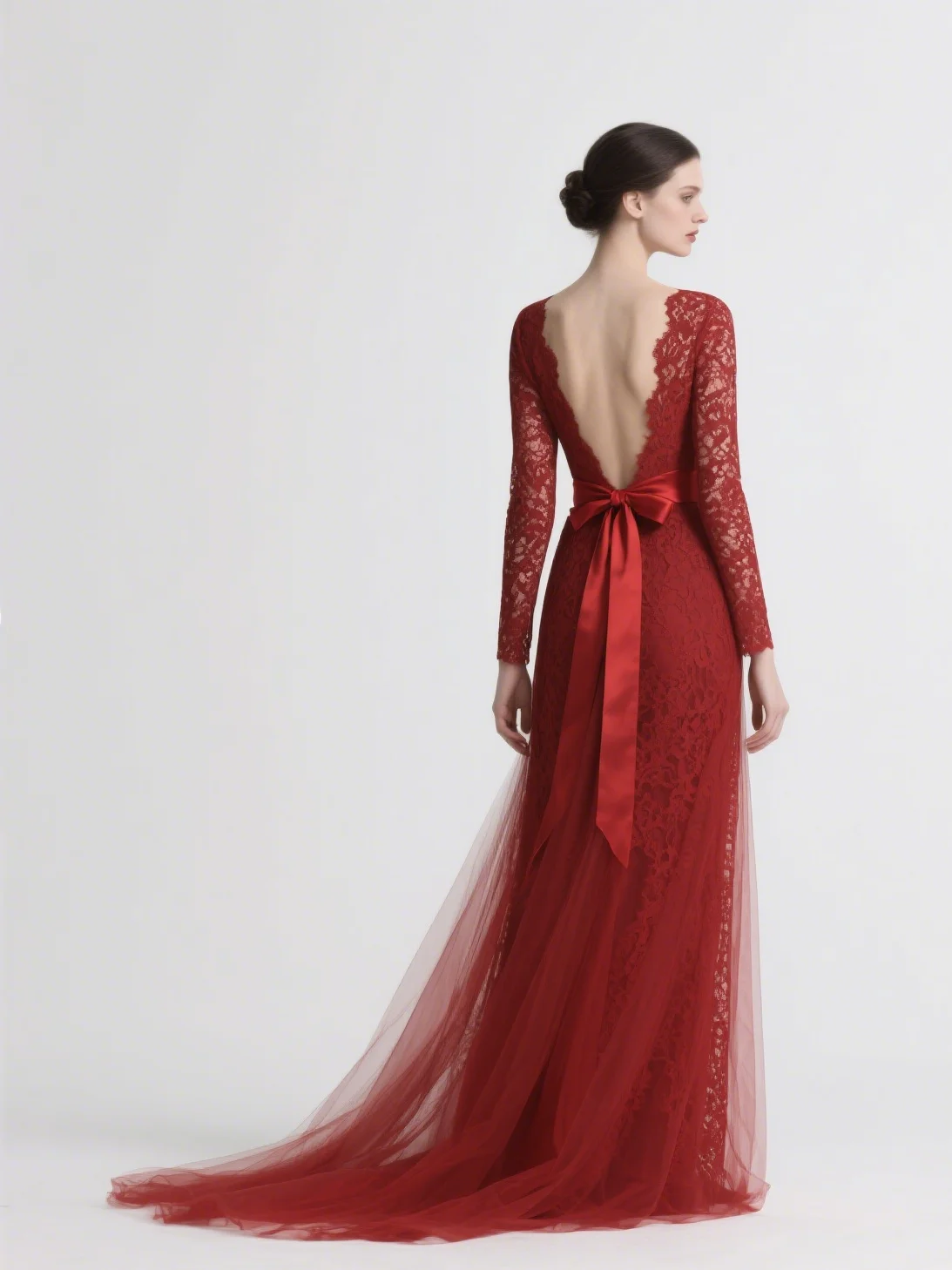 แฟชั่น Elegant A-Line ชุดราตรีแขนยาวลูกไม้ V คอกวาดรถไฟชุดเจ้าสาวงานแต่งงาน 2025 ฟรีที่กําหนดเอง