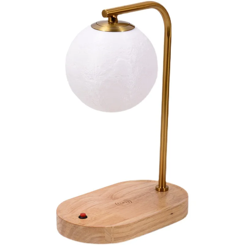 Simple design creative wood table lamp 3-color adjustable children's room decoration ambient light rotating 3D moon table lamp