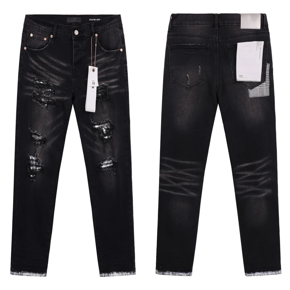 Destroyed hole Men washed retro America black denim Jeans Skinny High Street slim fit stretch men's Denim Pants streetwear