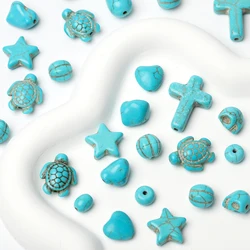 Cuentas de piedra turquesa verde Natural, cuentas de howlita con forma de calavera, corazón, estrella y tortuga para fabricación de joyería, pendientes de pulsera con dijes DIY