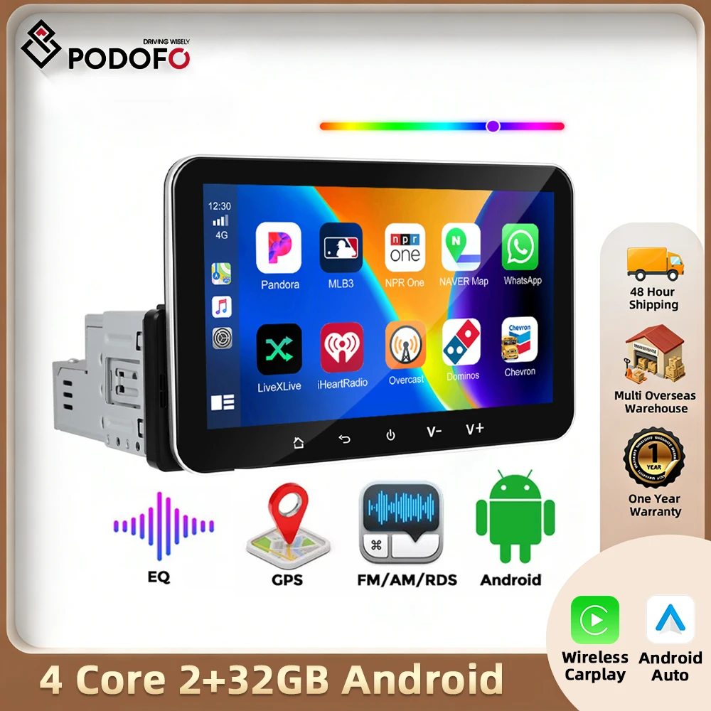 Radio para Auto Podofo de 7'' con Android CarPlay, Navegación GPS, Unidad Principal con WIFI, FM, Estéreo para Auto, Ecualizador, Bluetooth, Reproductor Multimedia de Video