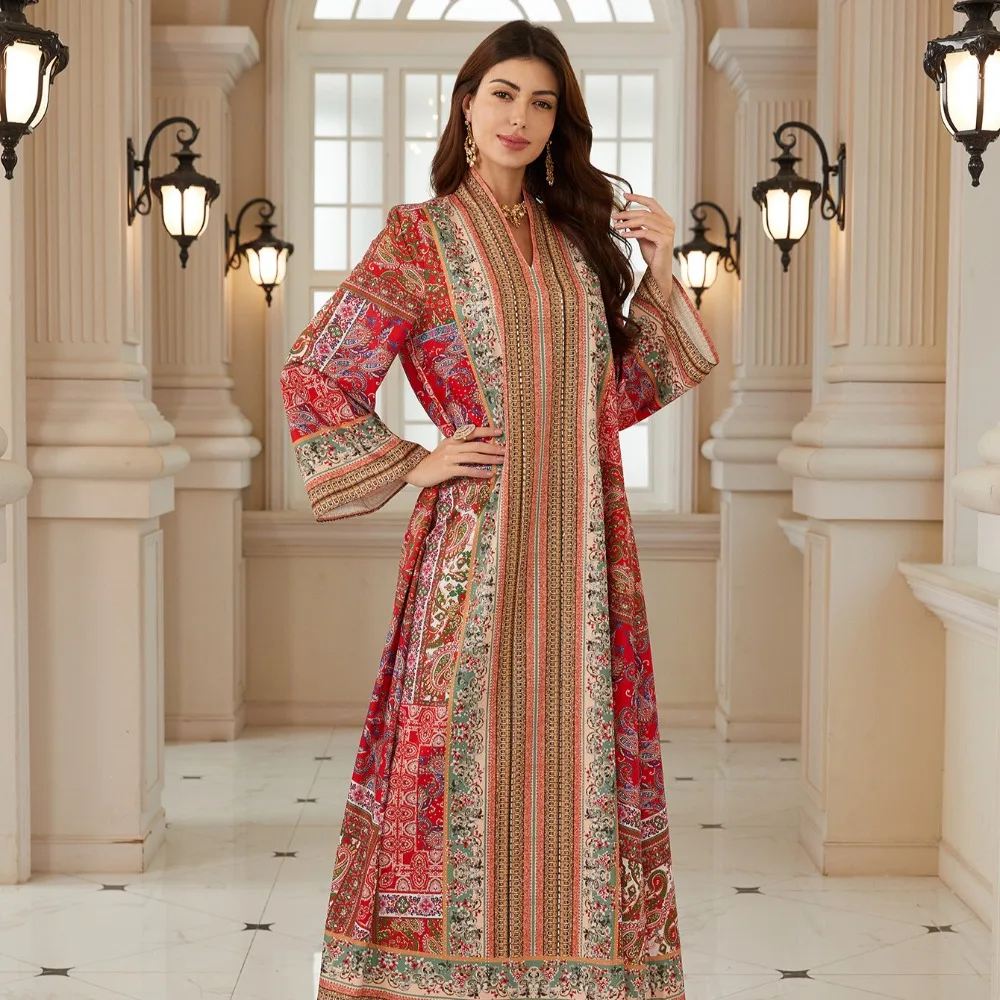 

Dress Abaya Eid Muslim Women Party Dresses Jalabiya Flower Print Vestidos Dubai Abayas Kaftan Islam Ramadan Morocco Long Robe