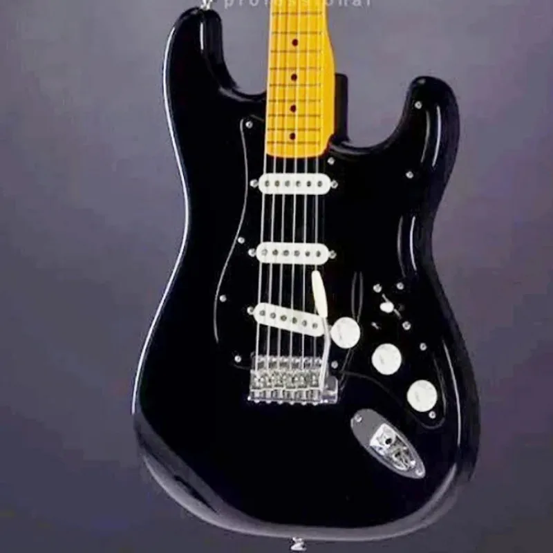 

New Arrival!!!!! Magic Black Color ST Electric Guitar, Solid Mahogany Body ,Maple Fretboard, Yellow Neck,SSS Pickups