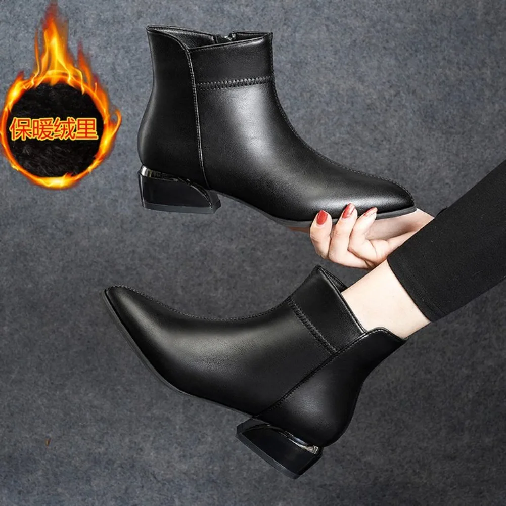 2026 Neue Damenstiefel Mode Lässige Lederstiefel Spitze Formelle Büroschuhe für Frauen Reißverschluss-Knöchelstiefel – Detail 19
