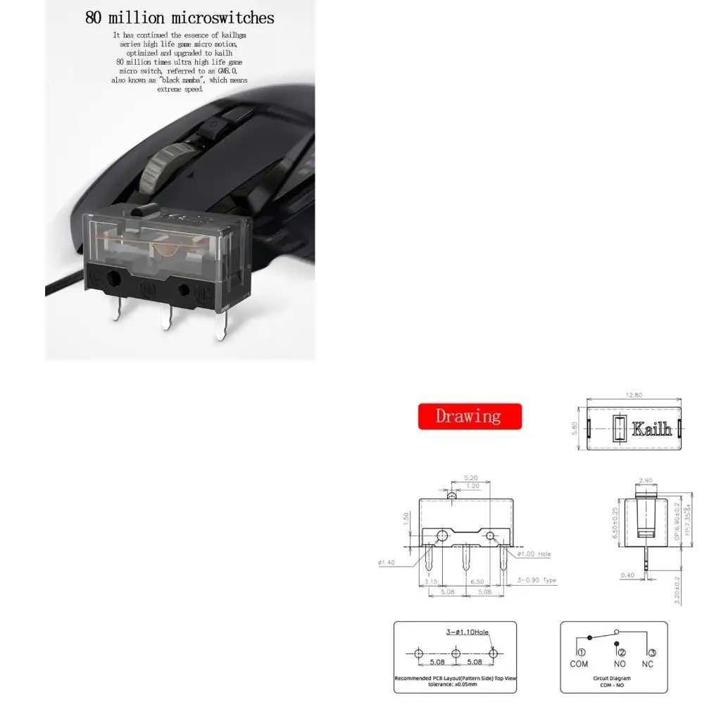 

Gold Contactor 80 Million Life Gaming Mouse Micro Button 3 Pin Black Dot