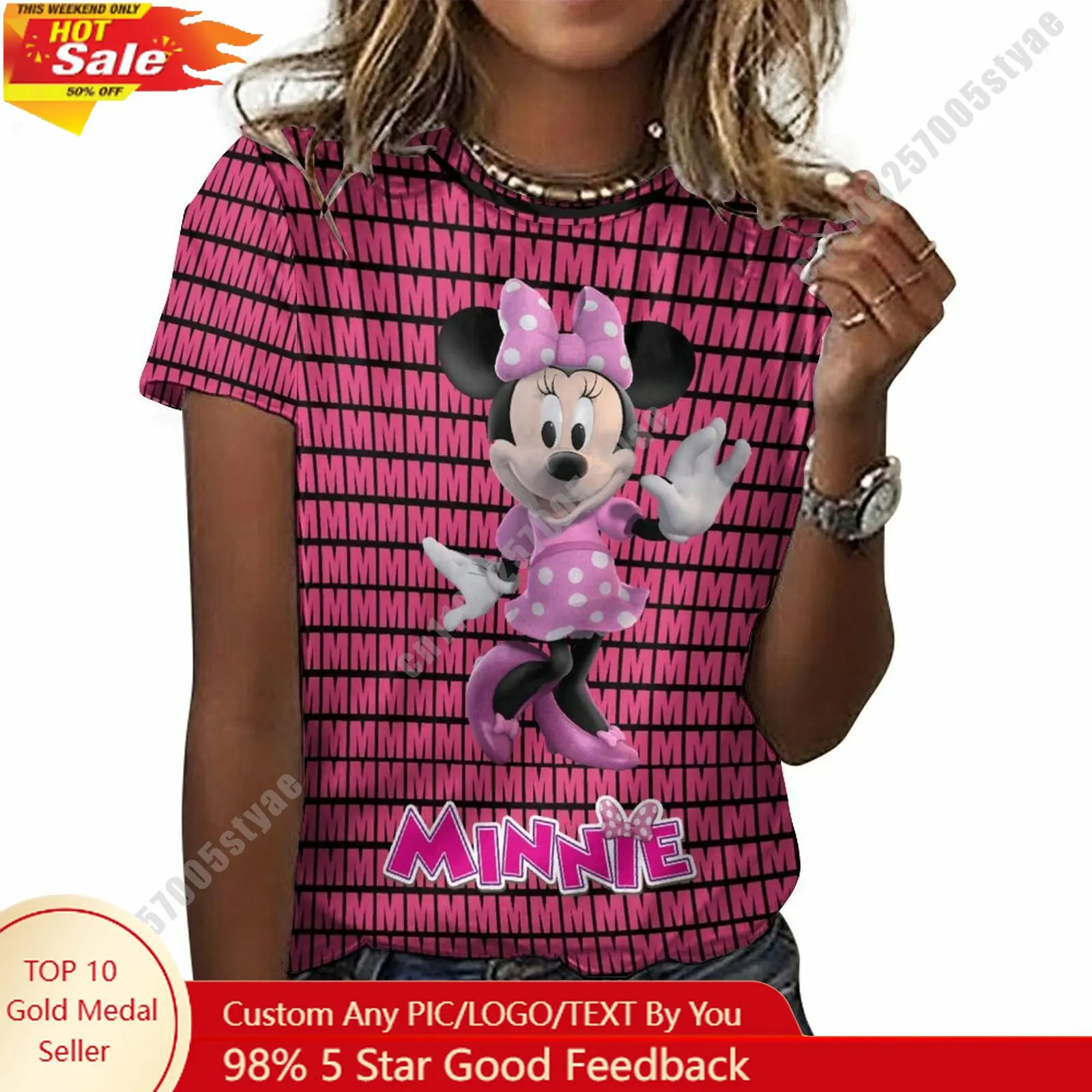 

Minnie Mouse T Shirt Disney Cartoon Custom Your Own Cotton Tee Personalized Photo Text Casual Street Style Short Sleeved Top