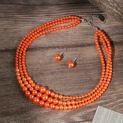 1set Three Layer Imitation Pearl Jewelry Set Party Orange Yellow Necklace Earrings For Women African Necklace Earrings Gifts