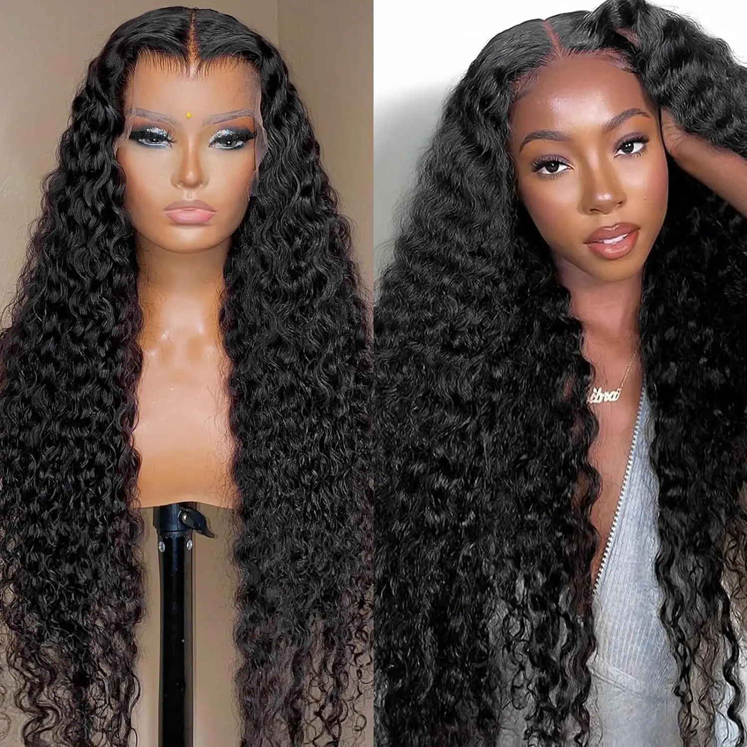 Deep Wave Frontal Wig 13x6 HD Lace Transparent  Frontal Wig 13X4 30 Inch  Deep Curly Lace Front Wig Human Hair Lace Frontal Wig