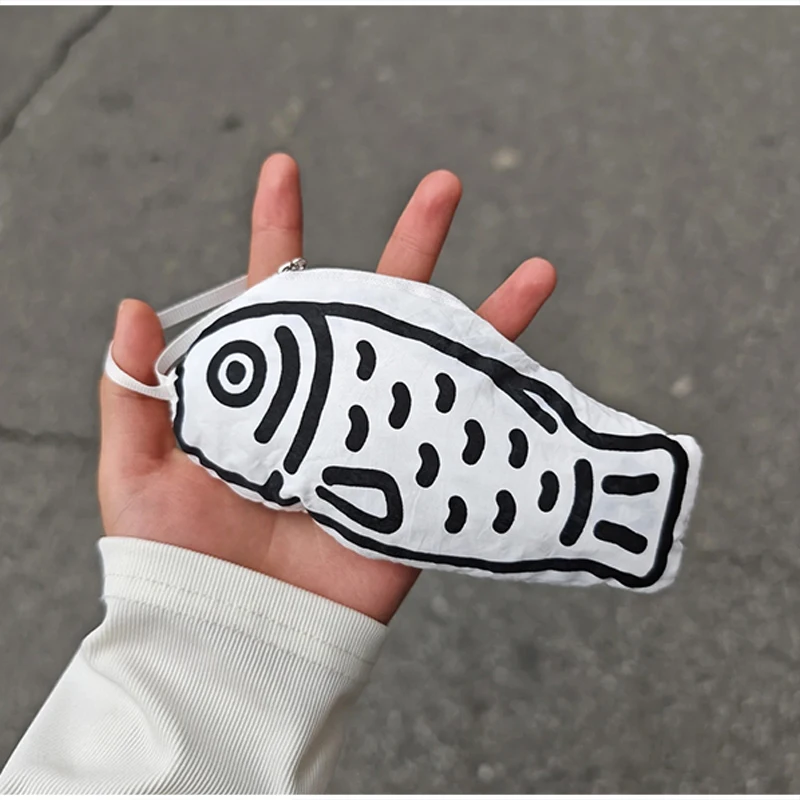 Faltbare, verformbare Handtasche „Fortune Fish“, Taschenanhänger, wasserdichte Schultertasche aus Nylon-Netzstoff, lässige Einkaufstasche für Damen. – Detail 8