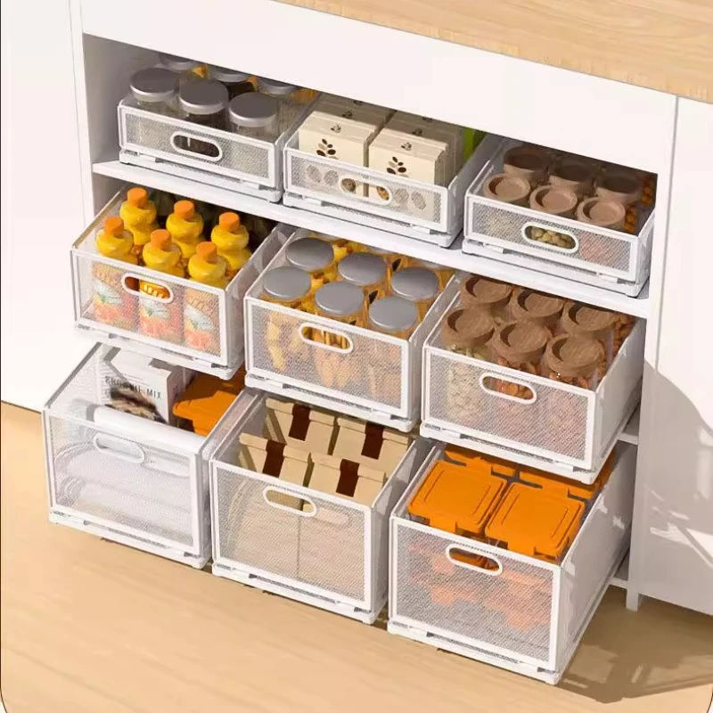 

Штабелируемая полка для специй под раковиной, выдвижной органайзер для кухонного шкафа, регулируемый ящик, корзина для хранения, выдвижной контейнер для закусок