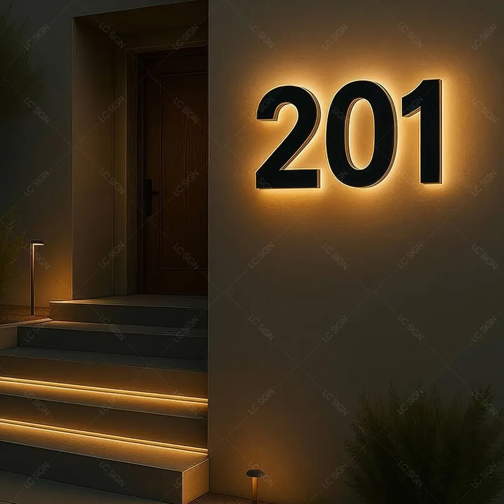 Address Sign Solar Powered Outdoor Waterproof  Lighting Modes House Number Sign Address Number for Houses Yard Street