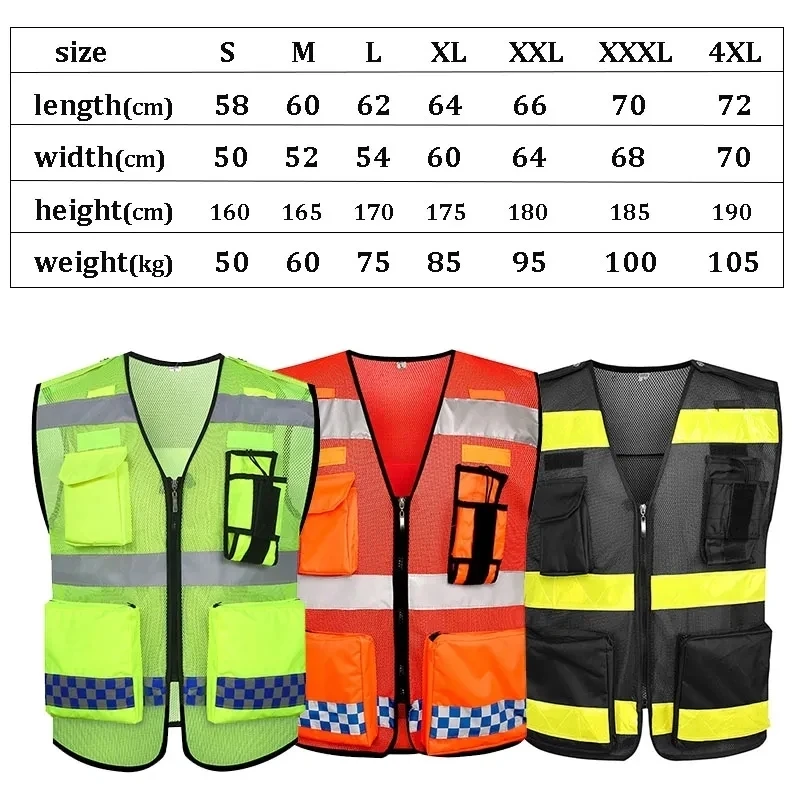 High Visibility Safety Reflective Vest Large Pocket Fishing Net Construction Worker Work Clothes Motorcycle Cycling Clothes