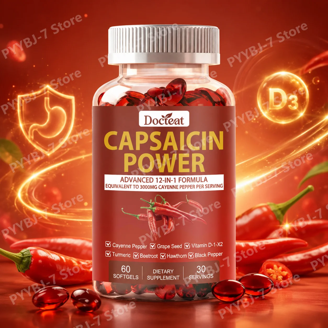 12-in-1 Cayenne Pepper Supplement with Turmeric Beetroot Grape Seed Black Pepper Plant Blend Heart / Cardiovascular Support