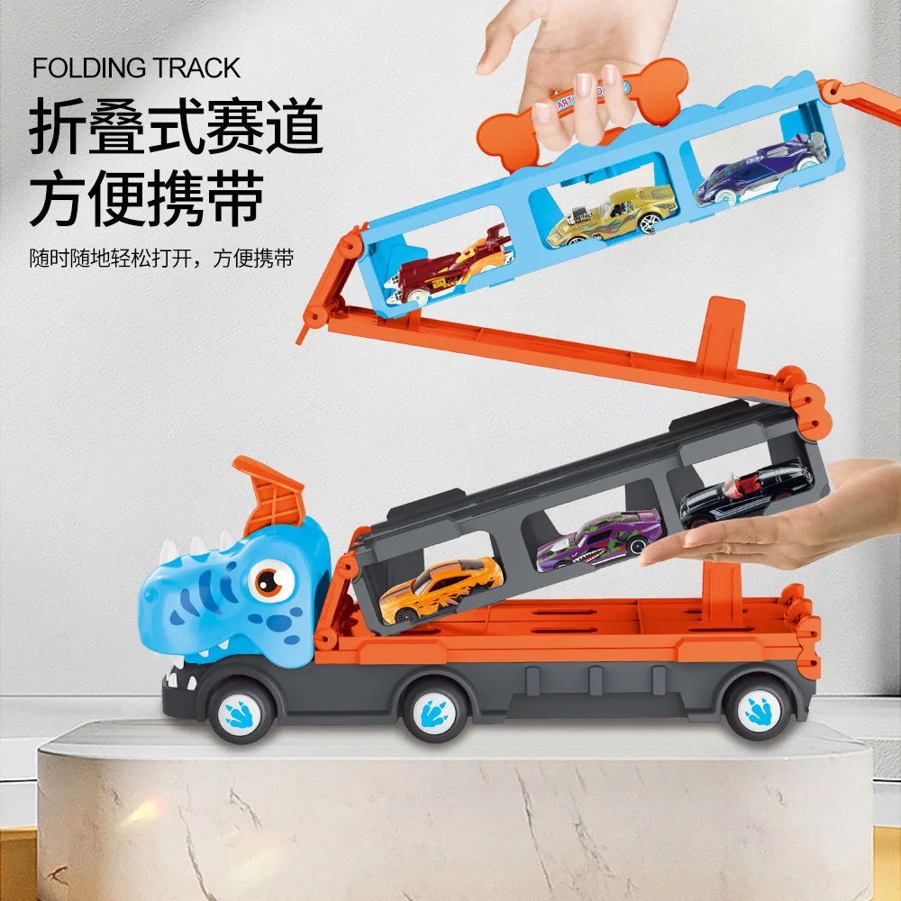 Dinosaur Deformation Ejection Truck Alloy Car Folding Storage Transporter Children Boys Toy suit