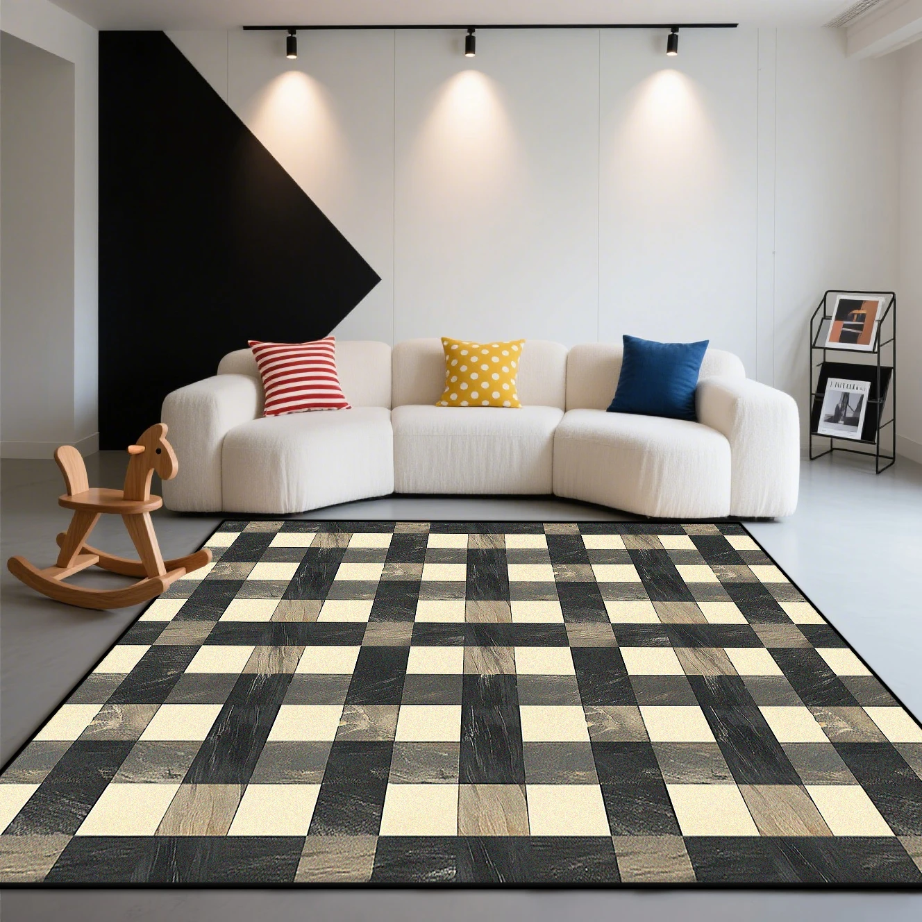 Fashion Plaid Style Living Room Carpet Modern Room Decoration Aesthetic Large Rugs Lounge Fluffy Soft Play Mat Washable Antiskid