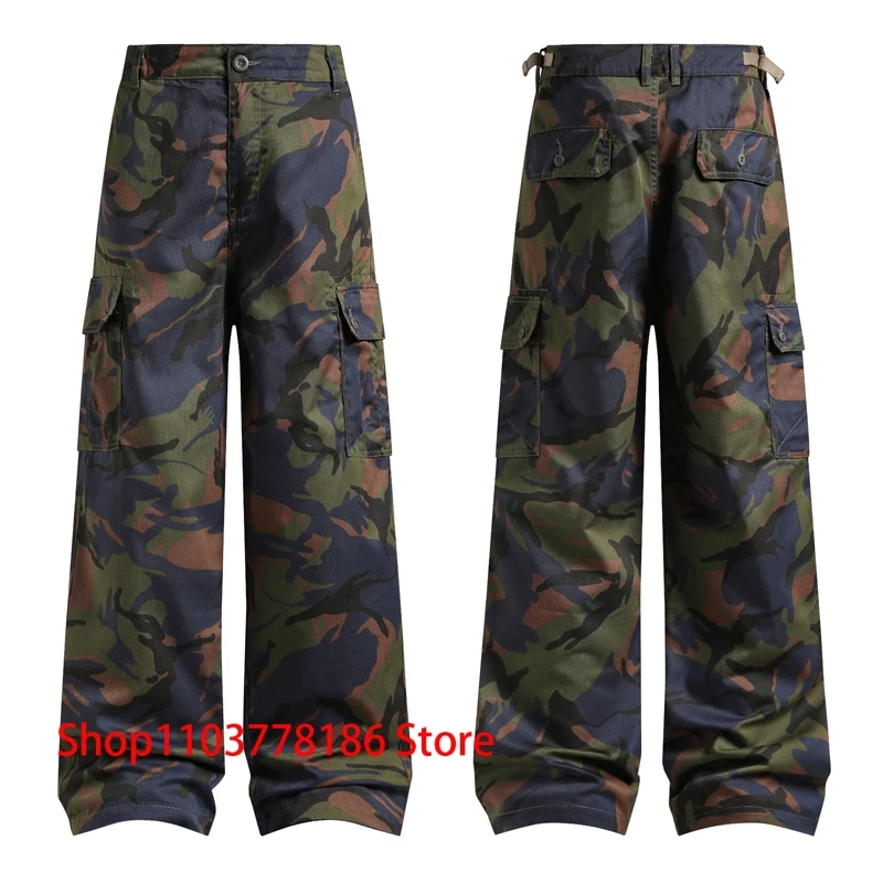 American High Street Retro Multi-pocket Camo Pants Overalls Men Women Street Trend Loose Casual Straight Leg Camouflage Trousers