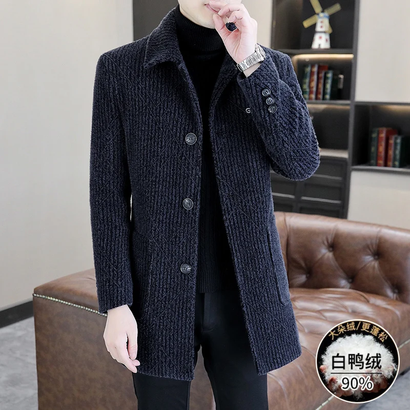 New 2024 Winter Men\'s White Duck Down Liner Woolen Coats Outwear Warm Puffer Jacket Windbreaker Causal Thicken Top Slim Overcoat