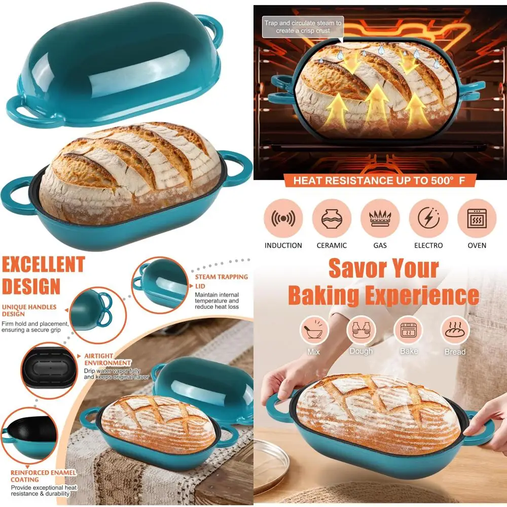 

Овальная эмалированная чугунная форма для хлеба на закваске, сковорода для хлеба на 5 литров с крышкой, голландская духовка для домашней выпечки хлеба