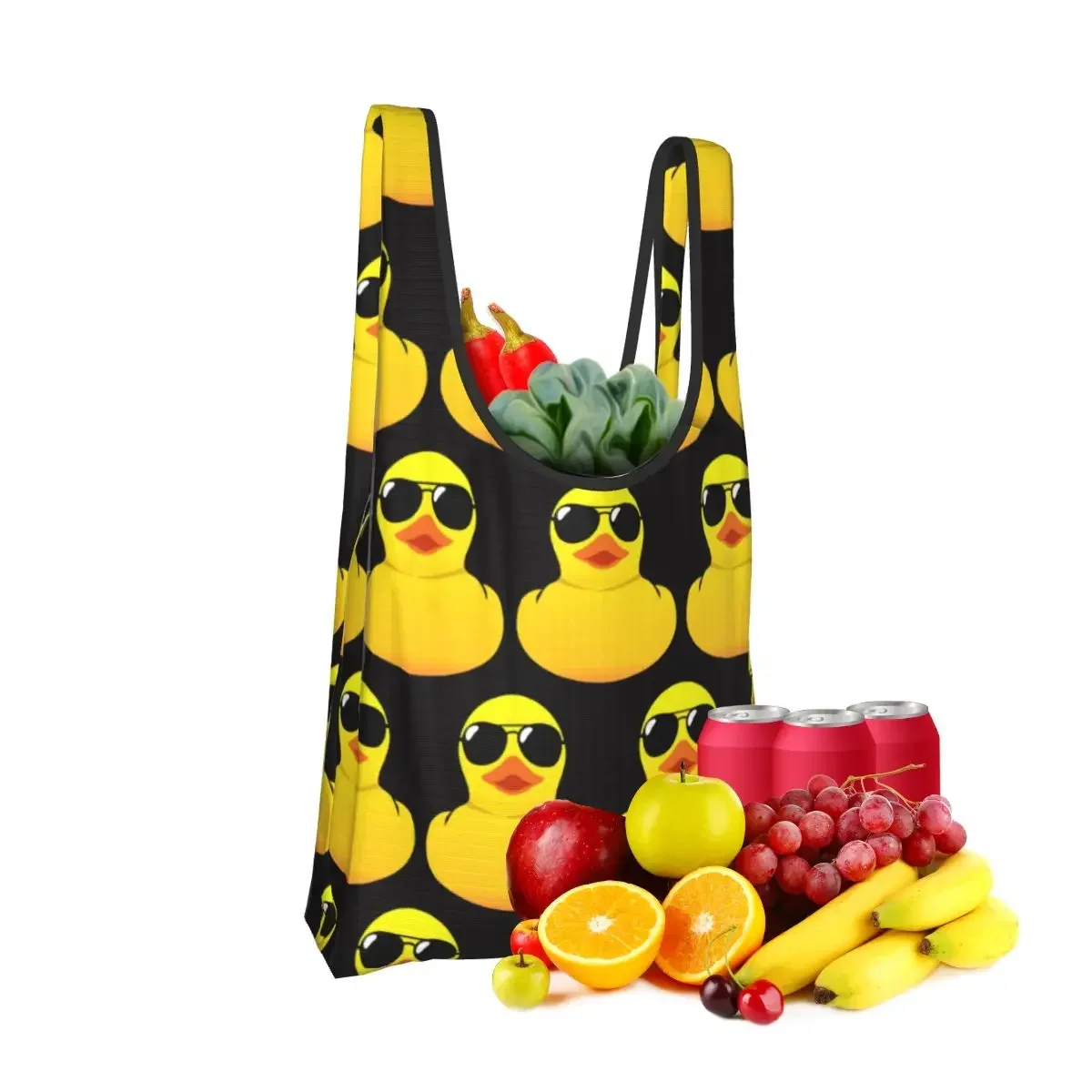 Cool Rubber Duck Shopping Bag Portable Tote Bags Reusable Shoulder Shopper Bag Groceries Handbag