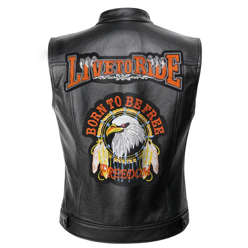 American Drama Personalized Embroidery Cloth Sticking Motorcycle Fashion Versatile Vest Leather Coat Kam Shoulder