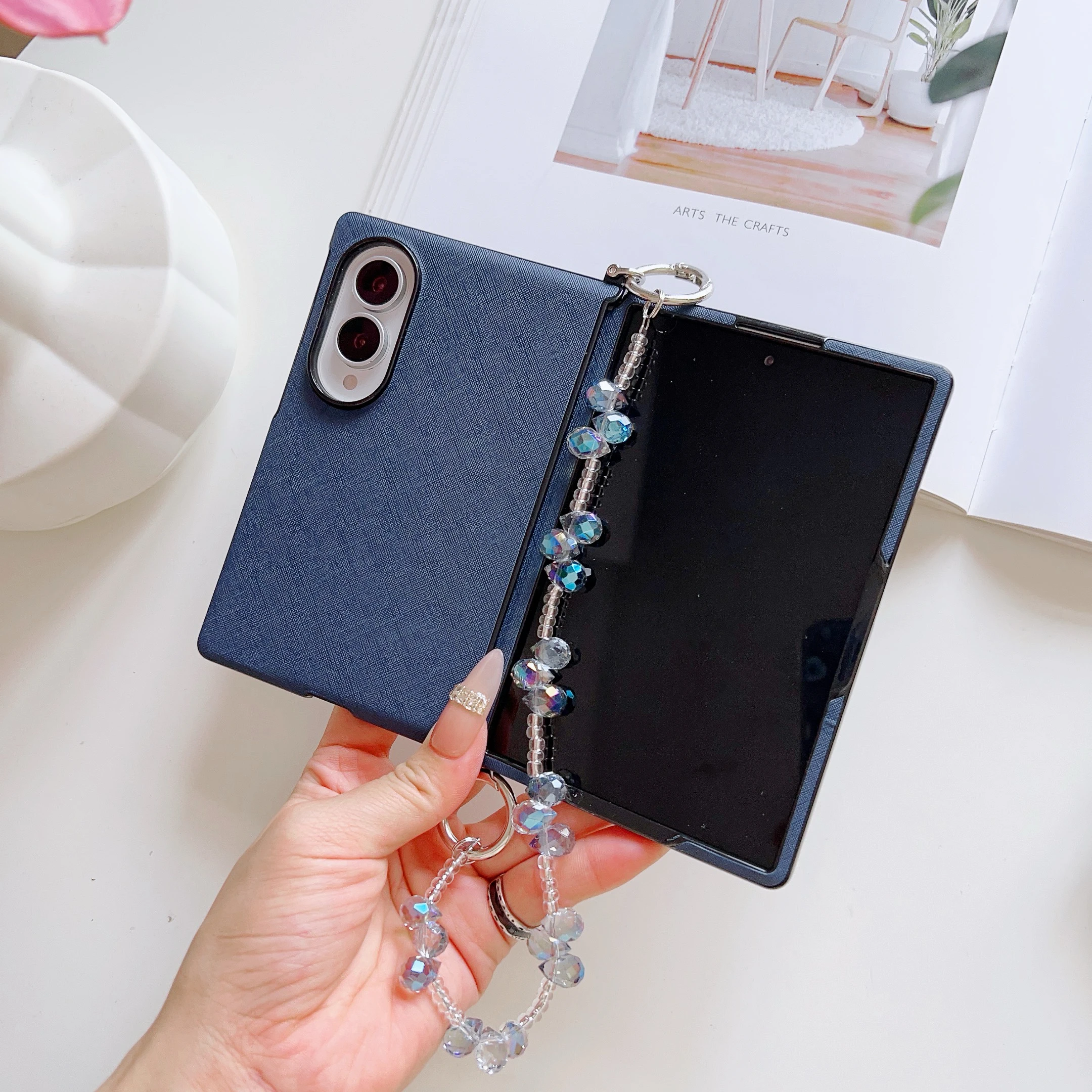 For Samsung Galaxy Z Fold 8 7 6 5 4 3 Shockproof Case With Luxury Classic Colorful Pearl Chain Wrist Stylish Hard Back Cover