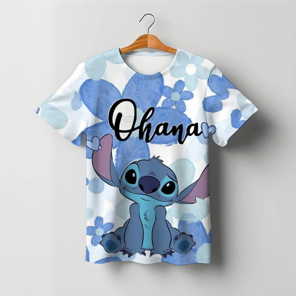 2025 Summer Disney Stitch Kids 3d Print Tees 1-14 Years T-shirt Children Cartoon Style Tops Short Sleeves Tees Kids T Shirt