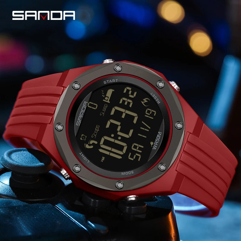 SANDA 6117 Top New 2023 Step Calorimeter Single Display Electronic Watch Simple Nightlight 50M Waterproof Sports Digital Watches