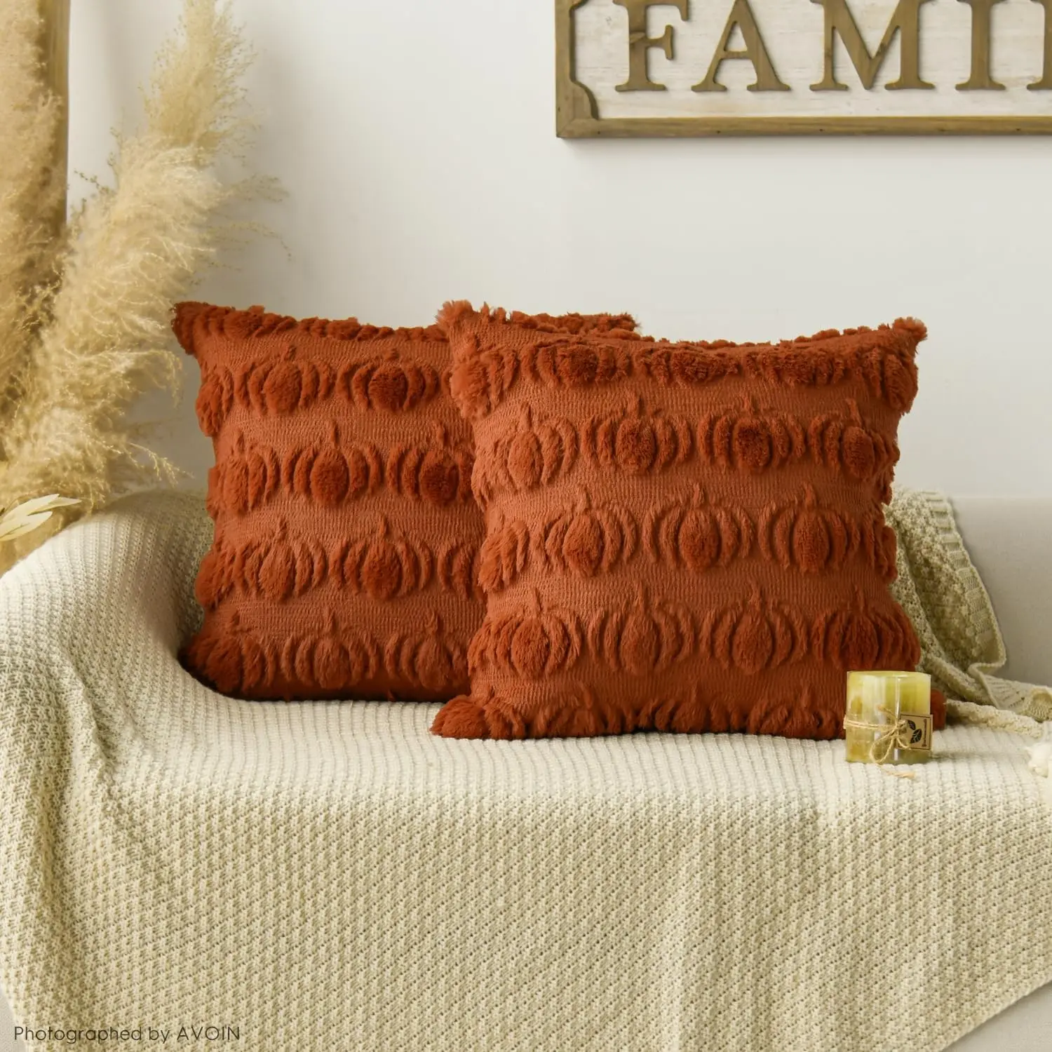 Fall Pumpkin Caramel Throw Pillow Covers,Seasonal Autumn Thanksgiving Harvest Decoration Soft Plush Faux Fur Jacquard Cushion