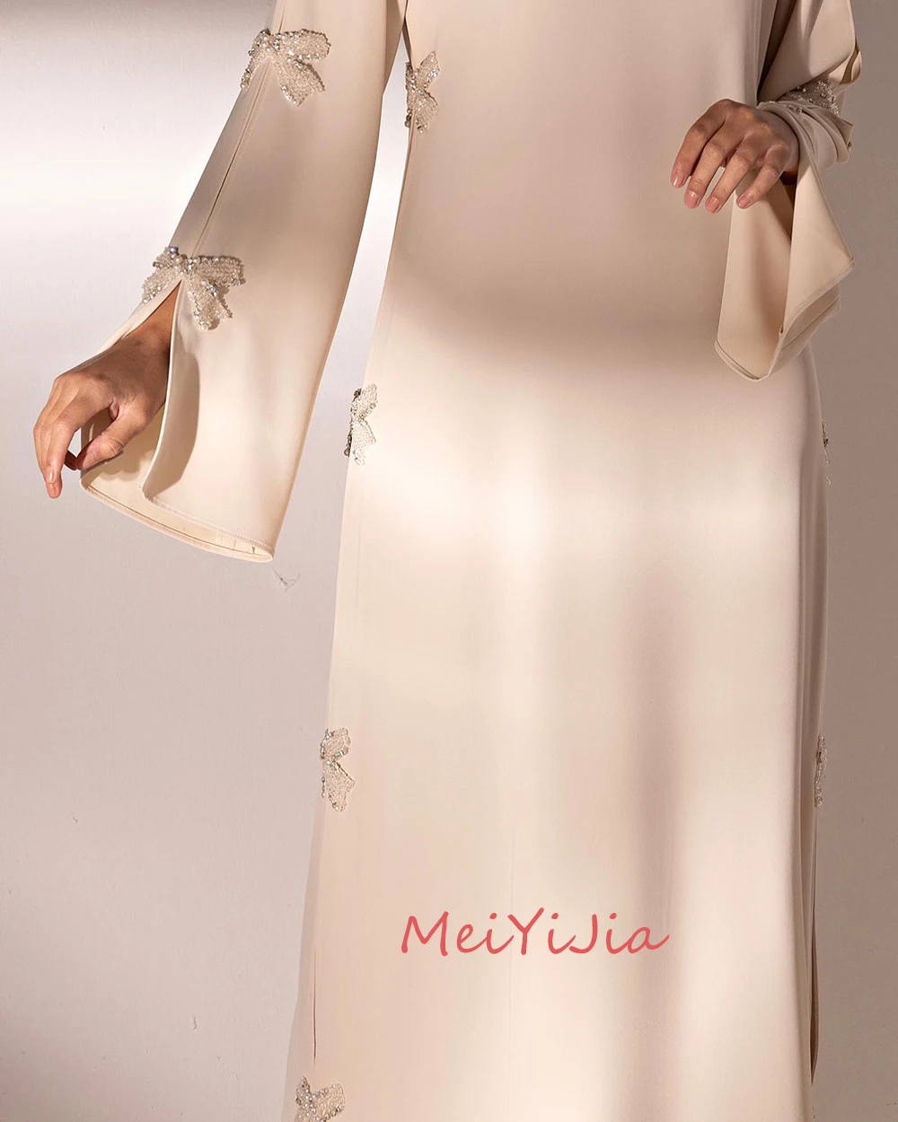 MeiYiJia Mermaid Long-Sleeves Flower Beaded O-Neck Ankle-Length Saudi Arabia Sexy Evening Birthday Club Outfits Summer 2024