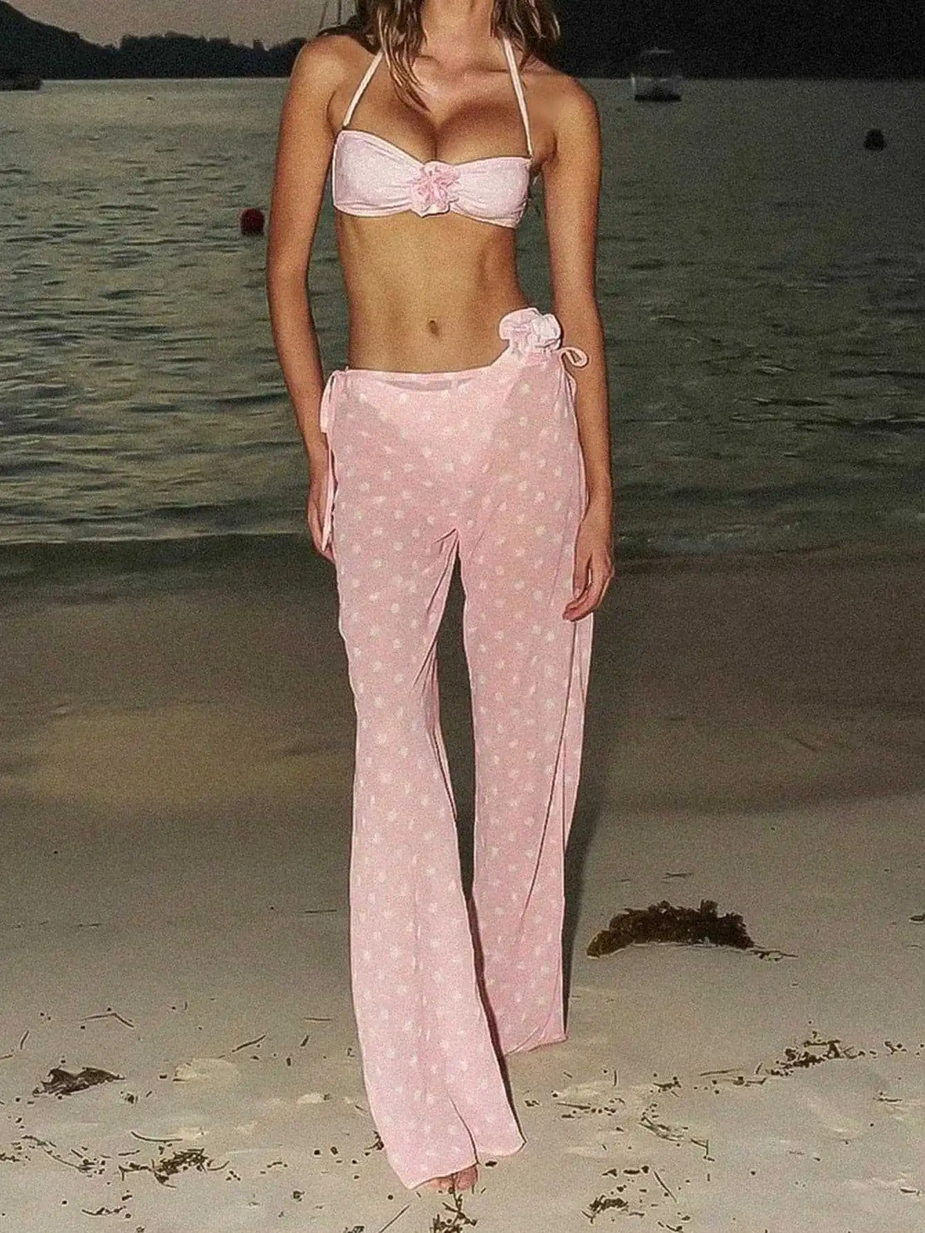 Dames sexy 3-delige badpak bikiniset - trendy strandkleding voor vrouwelijke vakantie mode mesh lange broek sexy top badmode