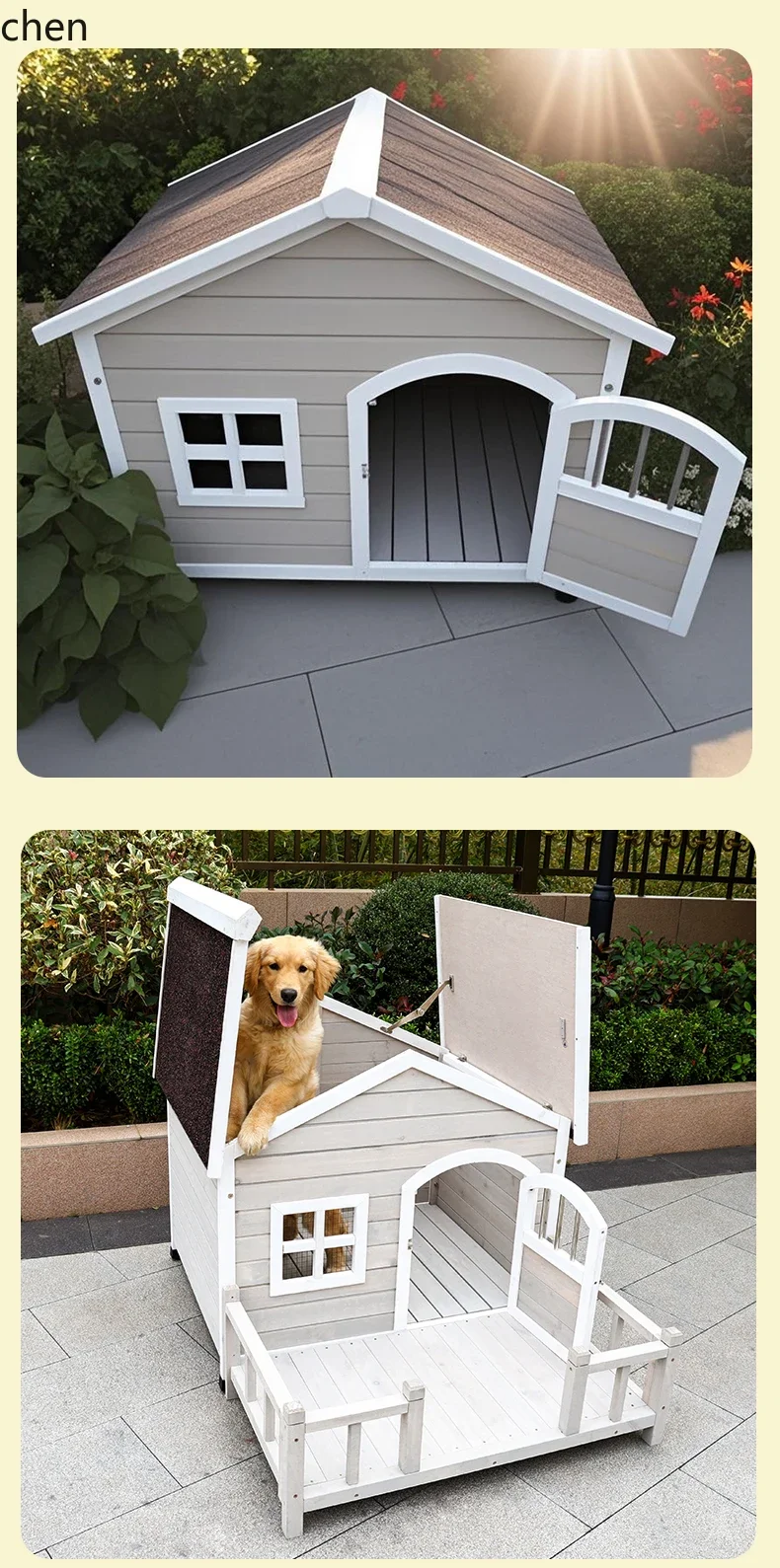 a-15Solid Wood Outdoor Kennel Rain Protection Sun Protection Large Dog Medium Wooden House Outdoor Kennel Dog Cage