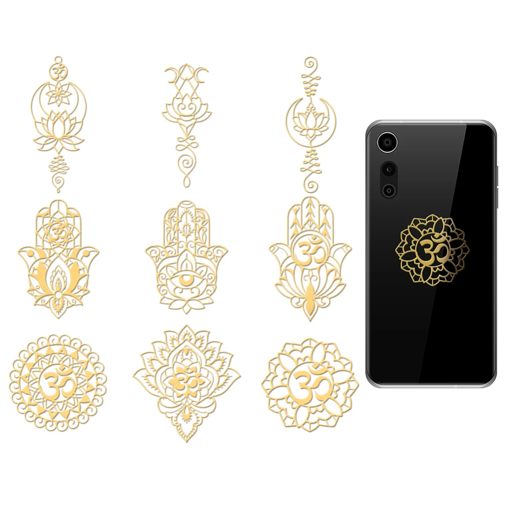 

9Pcs Nickel Self-adhesive Picture Stickers Metal Decals Golden Mixed Shapes 40x40mm