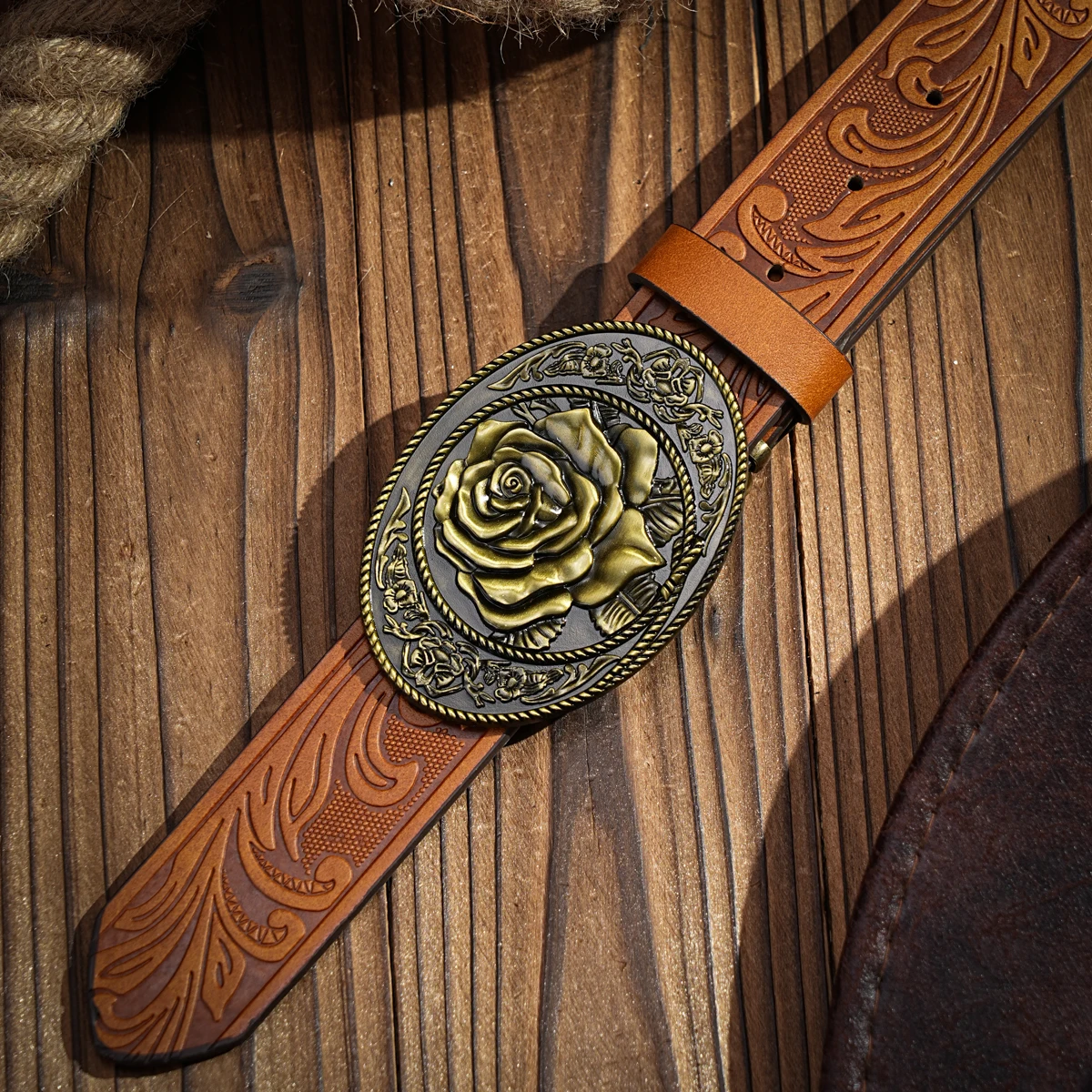 Ein lässiger, individueller und Retro-Gürtel, Kleidungsaccessoire im Western-Stil, Metallschnalle, PU-Gürtel, geeignet für Männer und Frauen. – Detail 4