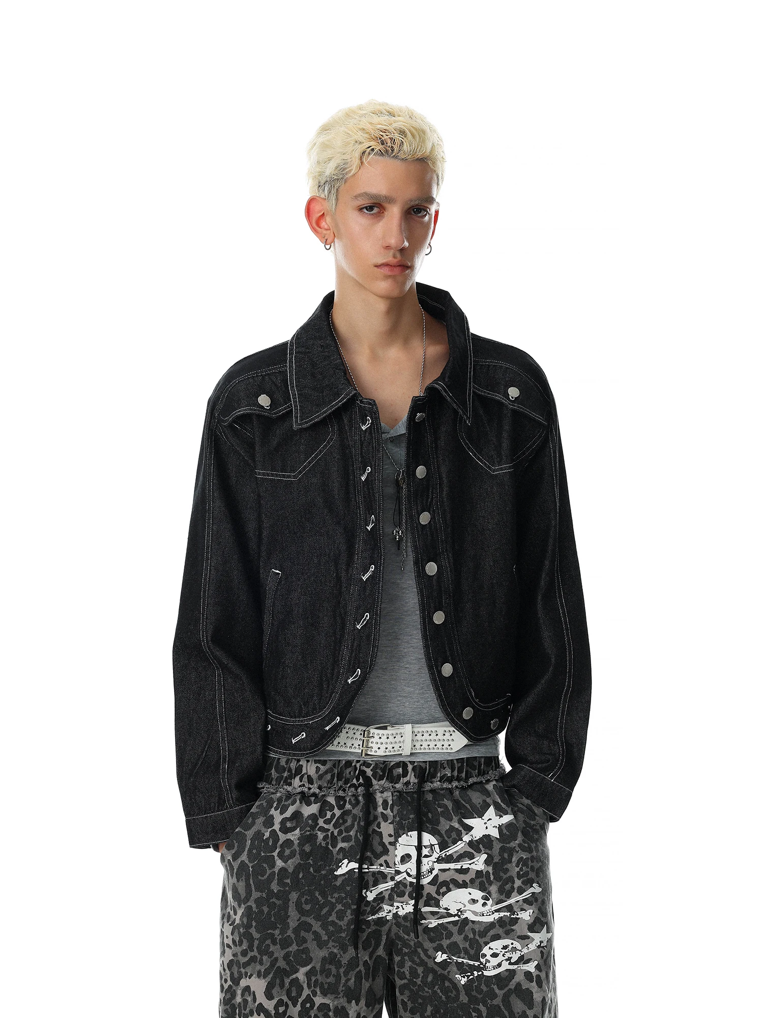 American Retro Workwear Style Men's Denim Jacket Short Motorcycle Jacket Loose Fit Button Front Cotton Polyester Blend Windproof