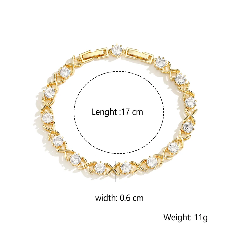 ZAKOL Zircon Cross Bracelets for Women Exquisite Round Cubic Zirconia Bangle Fashion Gold Color Wedding Party Jewelry