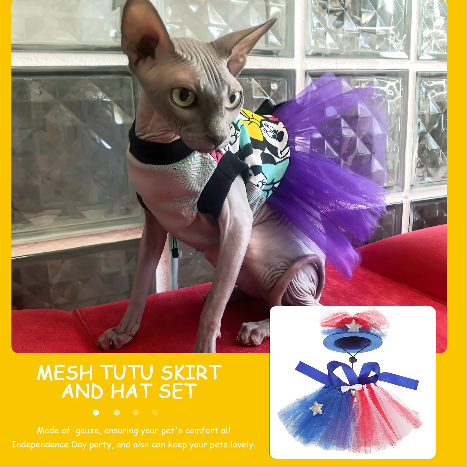 

1Set Independence Day Pet Costume Dog Mesh Tutu Skirt Hat Set American Patriotic Party Clothing Small Dogs Dog Tutu