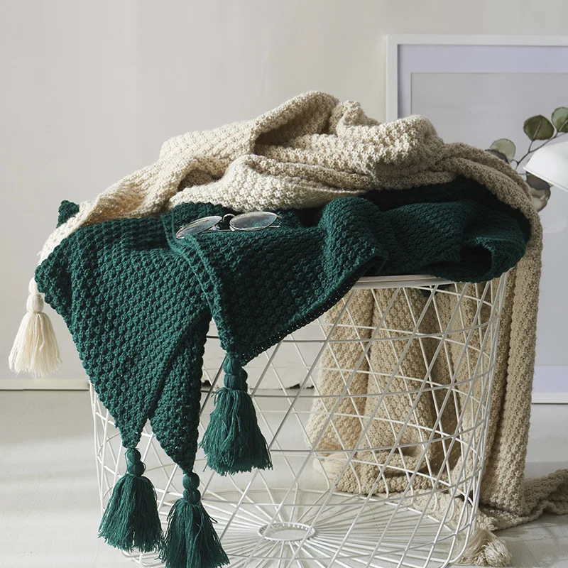 Nordic Wool Blanket Sofa Tassel Knitted Ball Super Warm Cozy Throw Blankets For Office Siesta Air-conditioner Bedspread Bedding