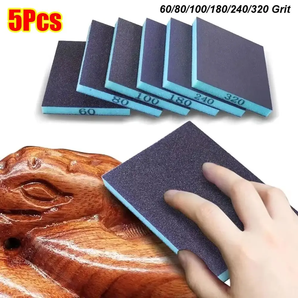 5Pcs 60-320 Grits Sanding Sponge Blocks Double-Sided Soft Foam Wet Dry Sanding Blocks Reusable Washable Abrasive Sanding Tool