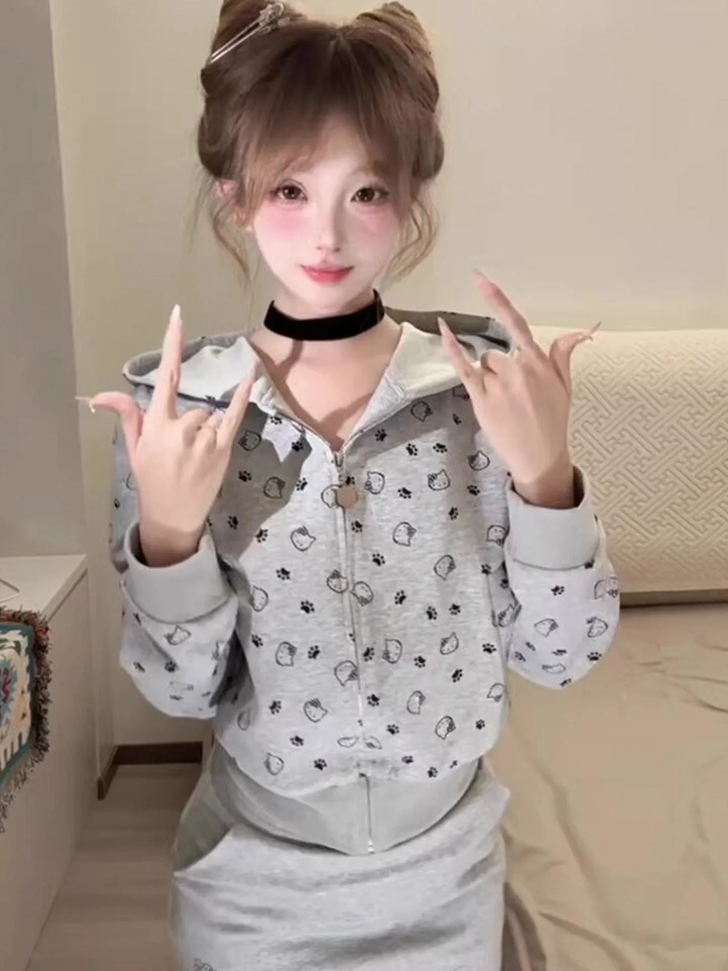 Kit Sudadera con capucha Mujer Suelta Faionable ort Prendas de abrigo Primavera Otoño Nuevo Sle Coreano Sle College Sle Cintura alta Slim...